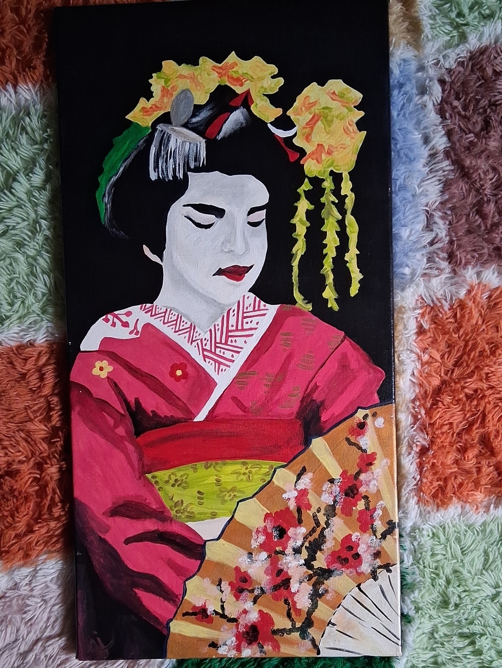 Stephanie Johnson Geisha Painting - Red, Yellow, Green